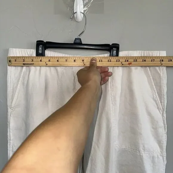 PURE JILL J Jill Linen Tencel Pull On Pants L Elastic Waistband Pockets Beachy - Picture 3 of 7